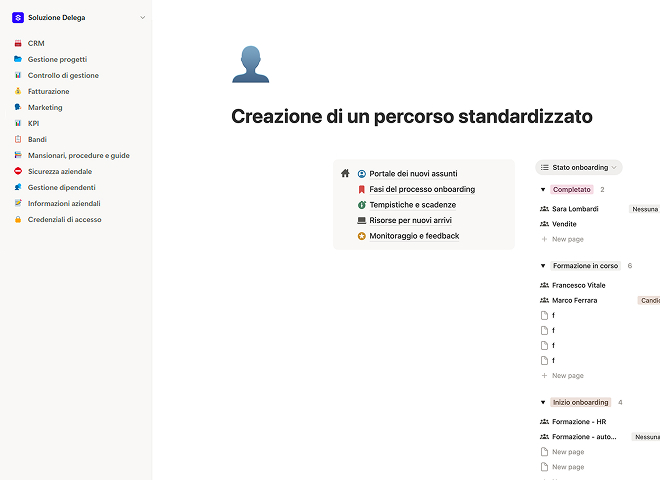 Creazione di un percorso standardizzato