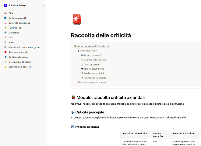 Raccolta delle criticità  