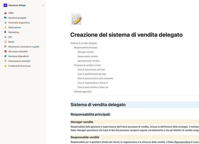 Creazione del sistema di vendita delegato