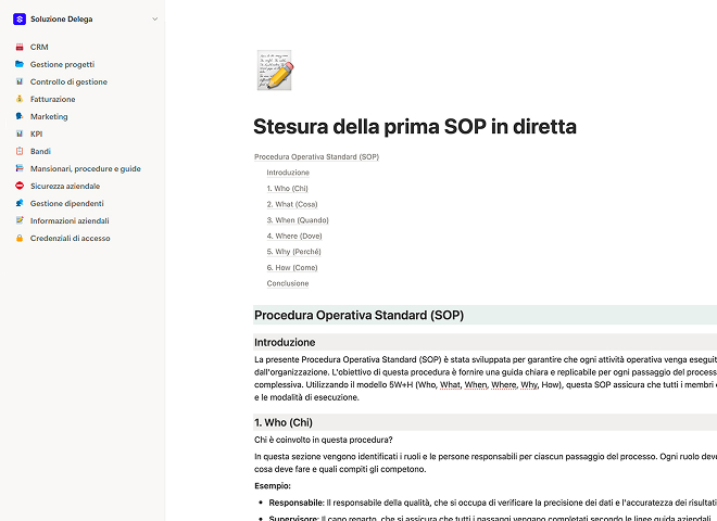 Stesura della prima SOP in diretta