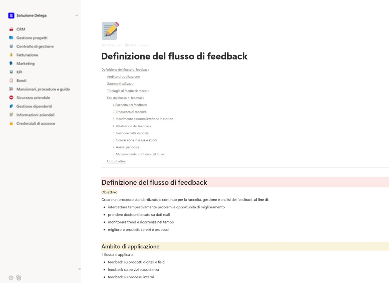 Definizione del flusso di feedback