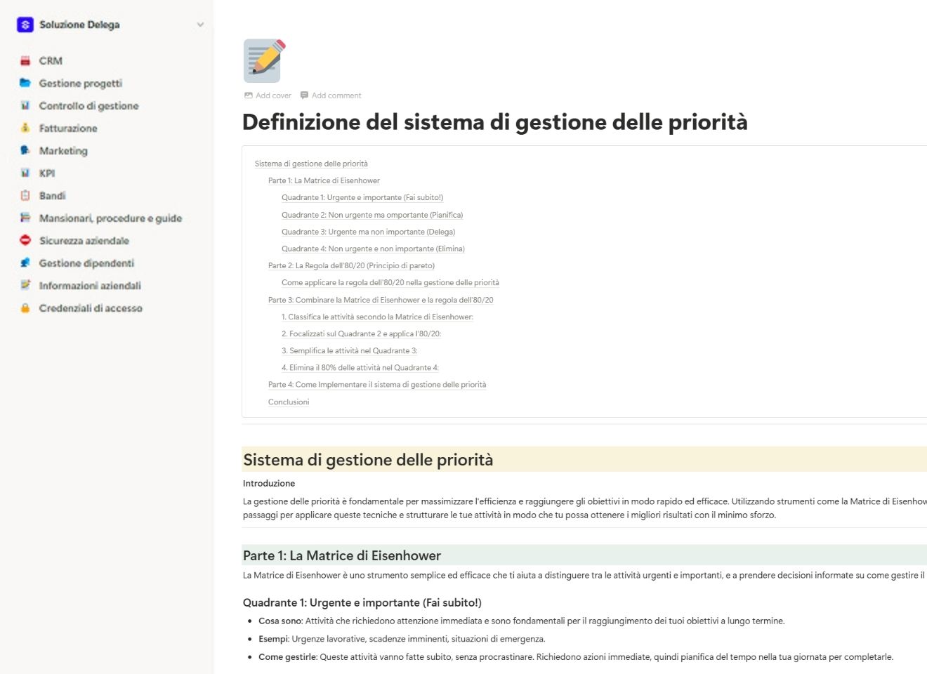 Definizione del sistema di gestione delle priorità