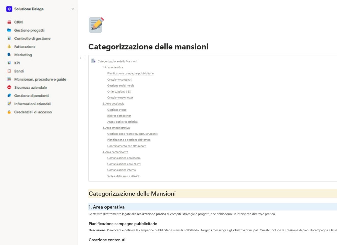 Categorizzazione delle mansioni